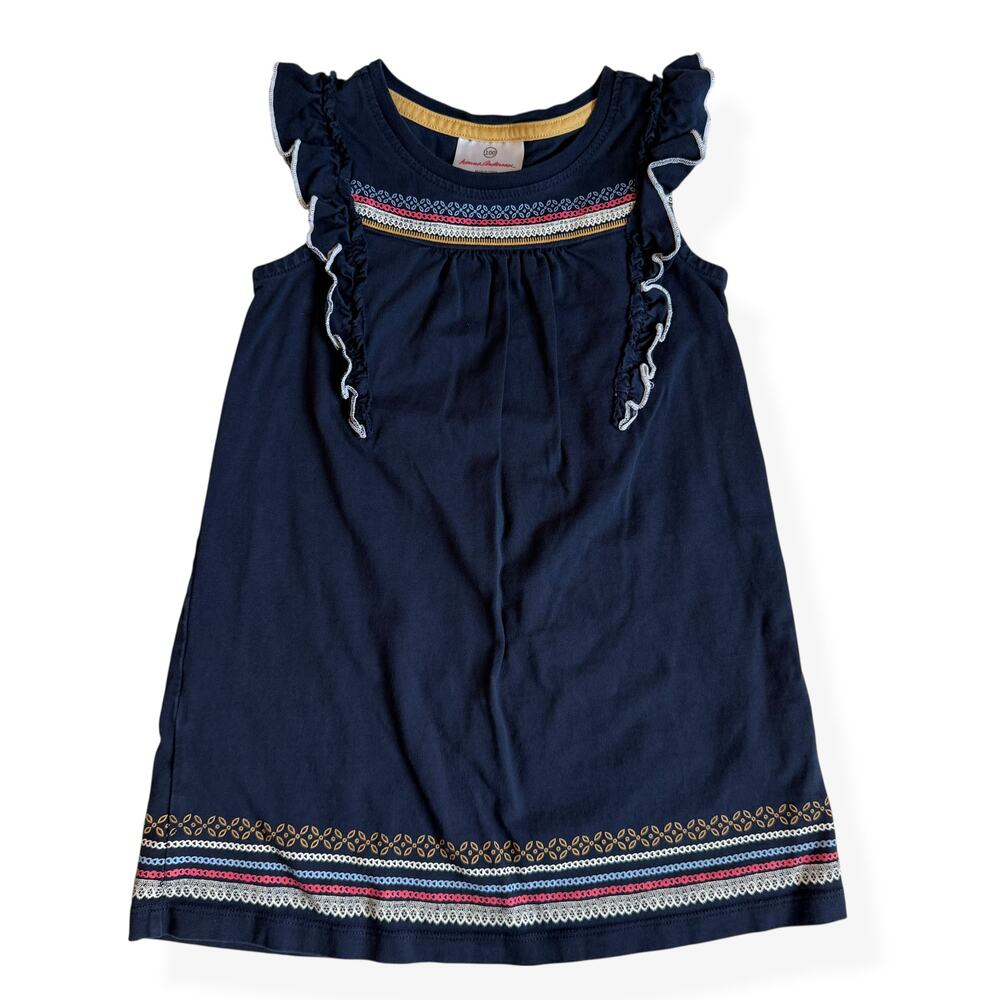 Hanna Andersson Ruffle Screen Print Dress Navy 100 CM Size 4